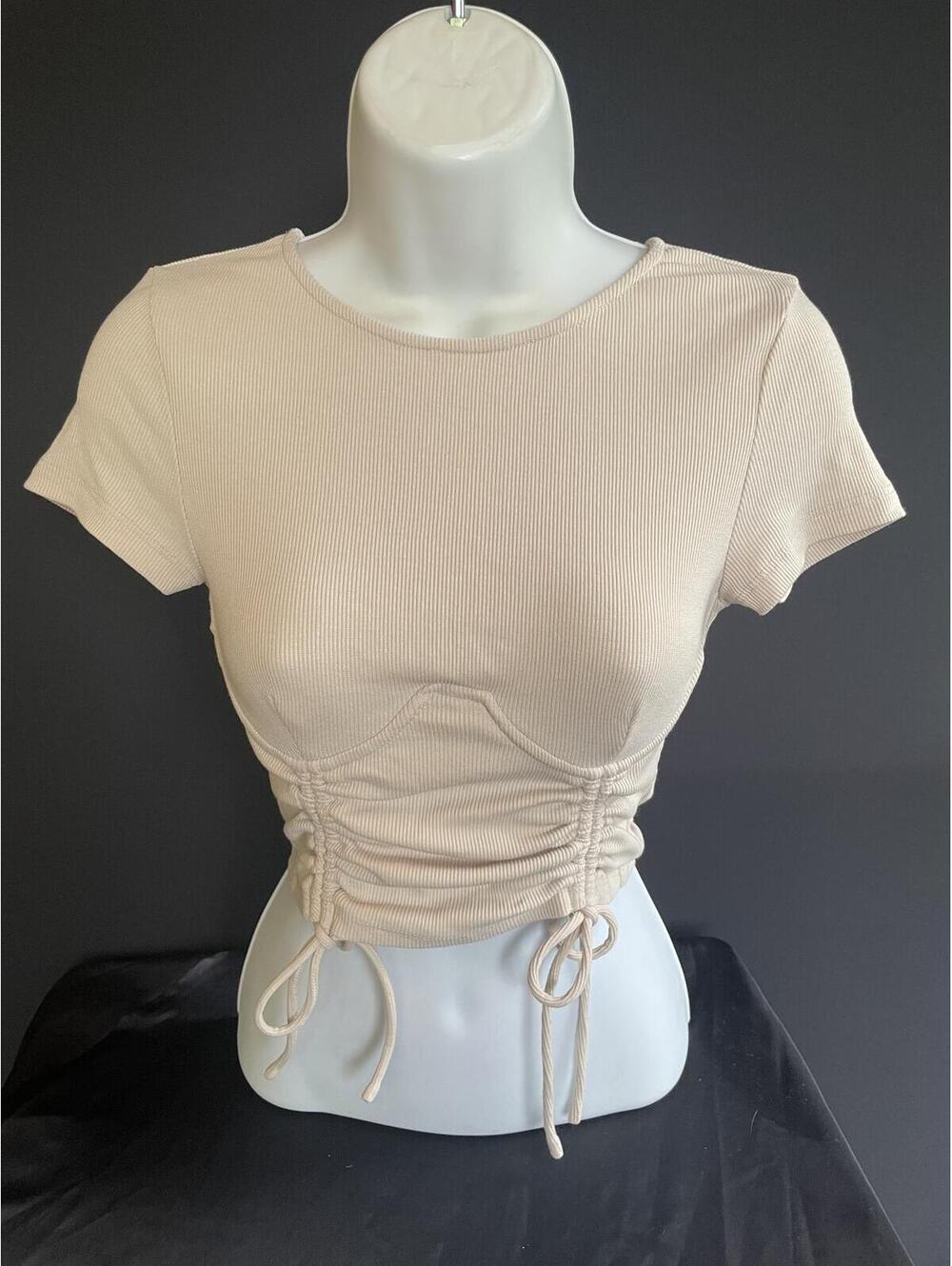Princess Polly Stormi Top 4 Beige Crop Corset Baby Tee Y2K Baddie Soft Grunge